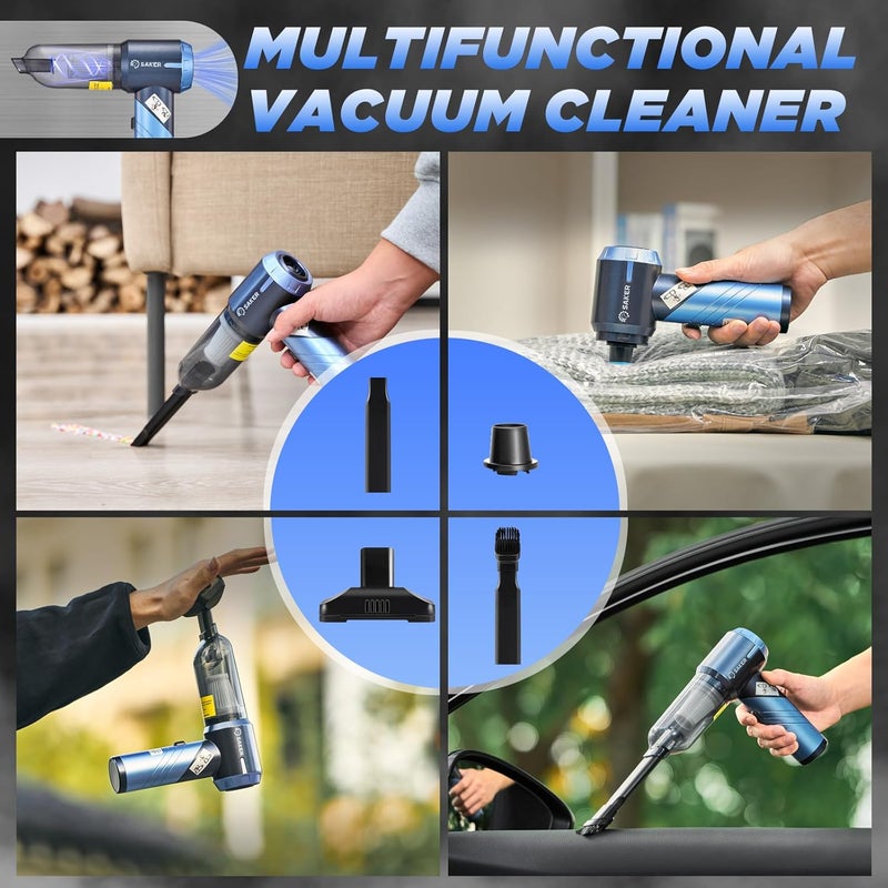 Saker Portable Car Vacuum Cleaner Cordless High Power 17000PA 3 in 1 Foldable Handheld Vacuum Cordless with Brushless Motor for Inflation,Dust Blowing,Home Car Cleaning HL132 Blue - Image 4